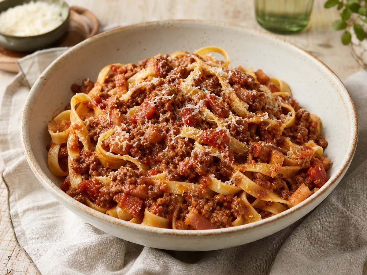 Rich bolognese sauce with tagliatelle