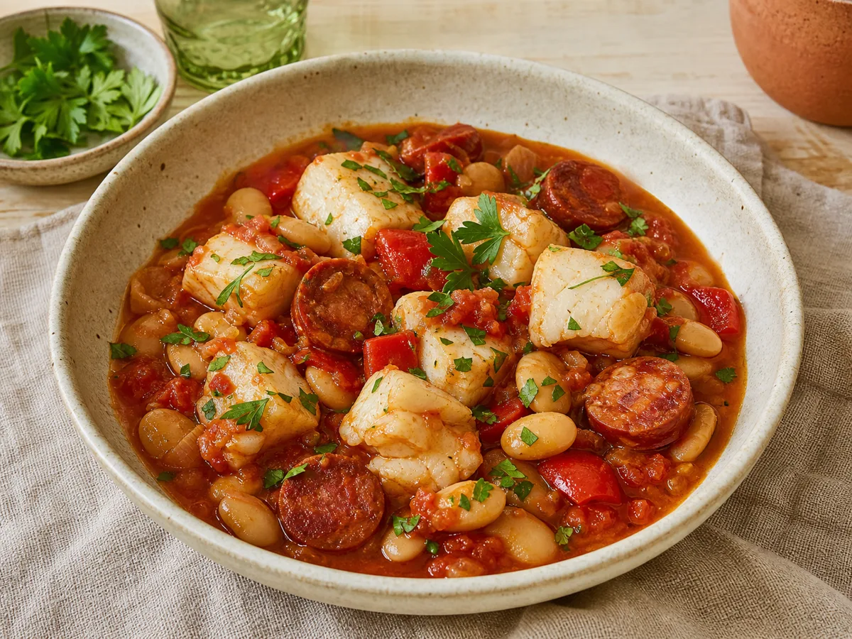 Cod and chorizo stew with butter beans